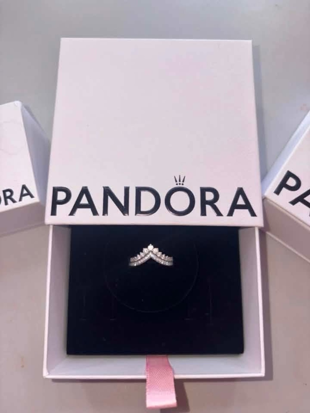 Pandora Silver V-Stack Ring with White Sparkling Stones